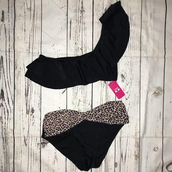 One Shoulder Bikini Top Ruffle animal print - Picture 5 of 13